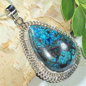 Azurite Pendant, .925 Sterling Silver Handmade Pendant. Azurite Silver Pendant, Natural Stone Pendant. EU07