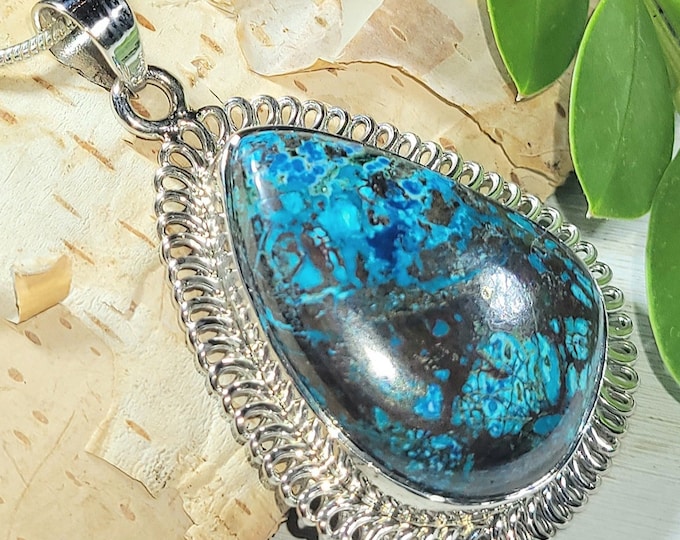 Azurite Pendant, .925 Sterling Silver Handmade Pendant. Azurite Silver Pendant, Natural Stone Pendant. EU07