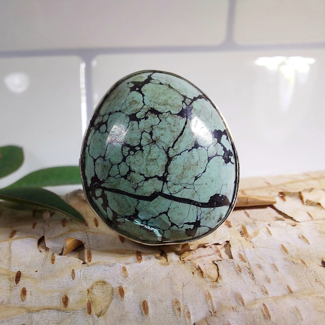 Tibetan Turquoise Sterling Silver Ring: Handmade Boho Statement Jewelry ...
