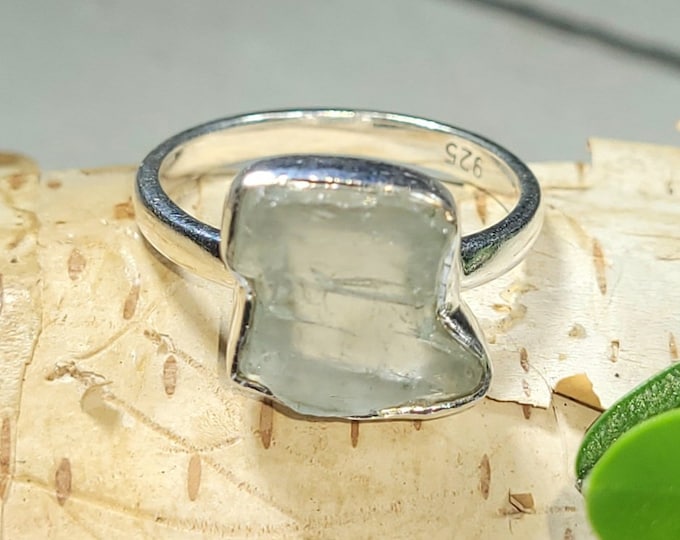 Natural Raw Rough Cut Aquamarine Handmade .925 Sterling Silver Ring Size 5.5 3 Grams 1/2" x 1/2" CE23