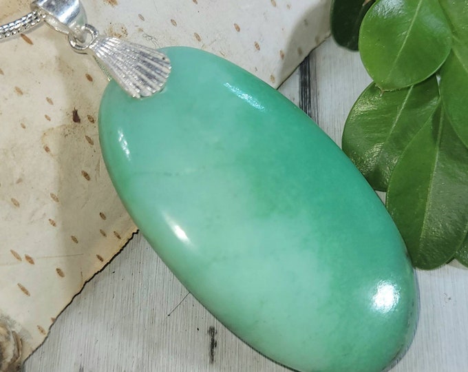 Natural AAA Grade Chrysoprase Oval Cabochon .925 Sterling Silver Pendant 2 3/8" x 1" CU06 Heavy Duty DesignerSterling Silver Bail