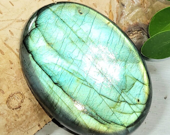Natural High Quality Multi-Flash Labradorite Oval Cabochon 60ct 39mm x 28mm Wire Wrapping, Weaving or Pendant, Collector AT05