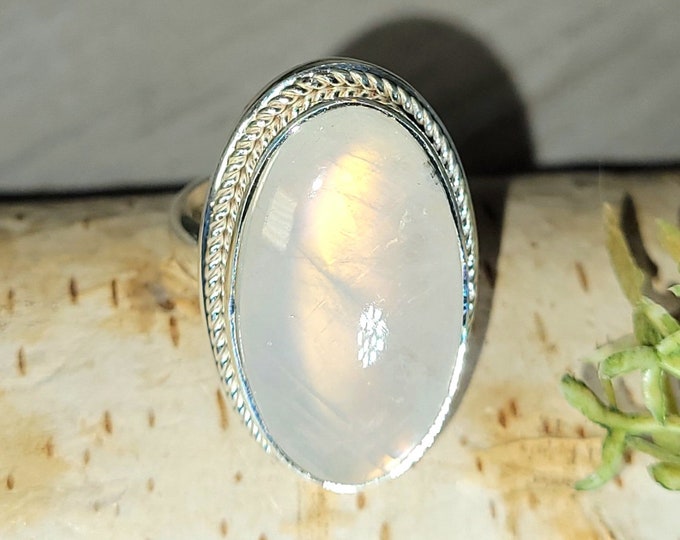 Moonstone Ring, Rainbow Moonstone Sterling Silver Ring, Premium Grade Moonstone Ring, Size 6, Statement Ring, Handmade Ring, GS