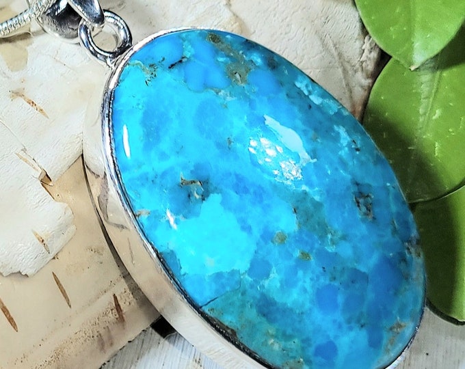 Natural High Grade Arizona Kingman Turquoise Handmade .925 Sterling Silver Pendant 1 7/8" x 1" 10 grams EU31