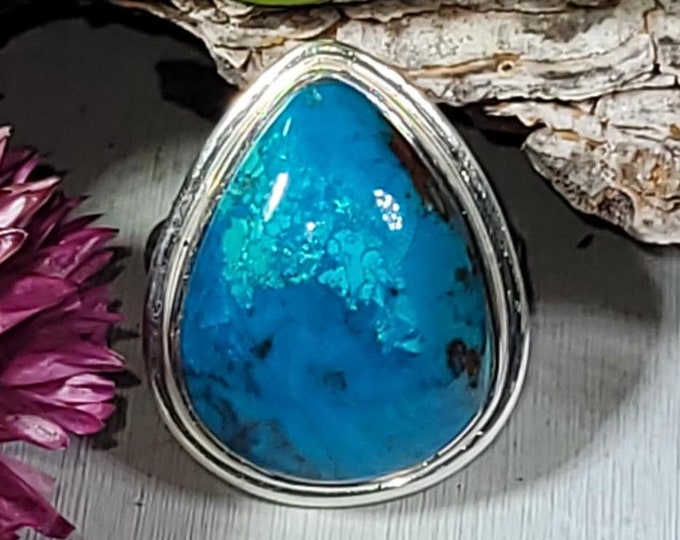 Shattuckite Sterling silver ring, Natural Shattuckite Ring, Quality Shattuckite Ring,.Silver handmade Shattuckite Ring, Boho Ring, Size 7.5