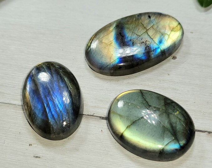 Natural High Quality Multi-Flash Handmade Labradorite Oval Cabochons 105ct 3 Stone Lot Wire Wrapping, Weaving, Pendant AS27