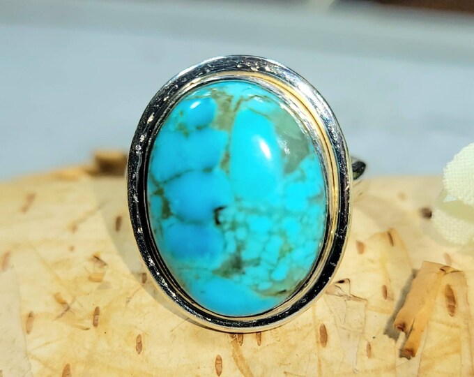 Kingman Turquoise Ring, Turquoise Ring, Arizona Turquoise .925 Sterling Silver Ring Size 5.5 Gift for Her, Boho Ring, Statement Ring DE