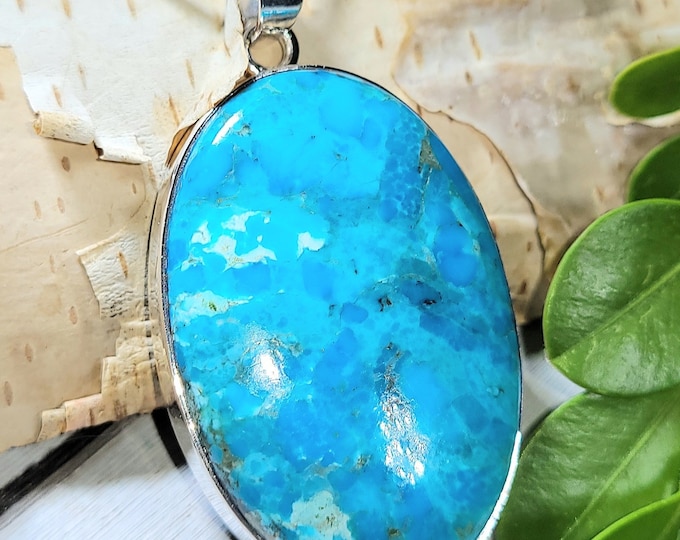 Natural High Grade Arizona Kingman Turquoise Handmade .925 Sterling Silver Pendant 2" x 1" 12 grams ER22