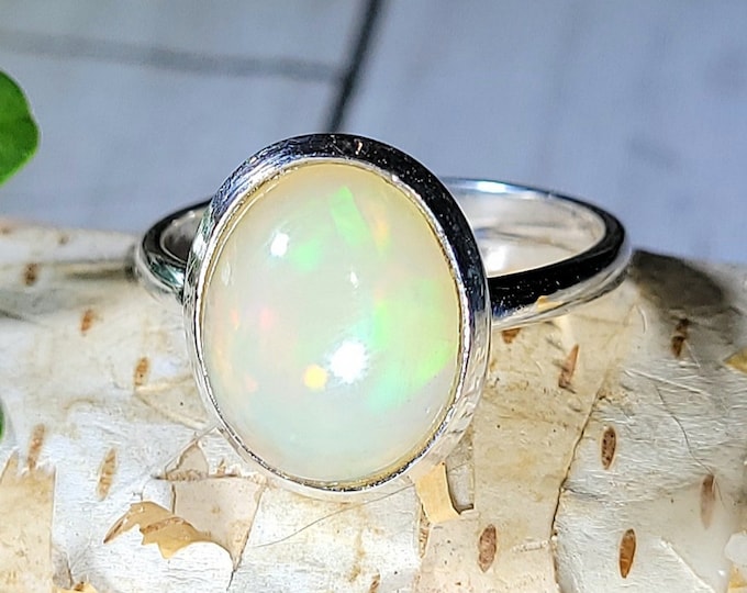 Natural Colorful Ethiopian Opal .925 Sterling Silver Ring Size 9 3 Grams 9/16" x 1/2" EY23