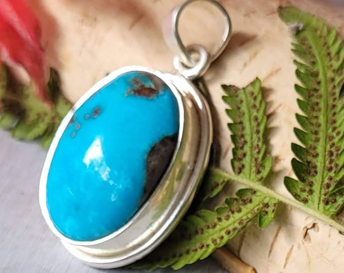 Natural Premium Grade Turquoise w/Pyrite .925 Sterling Silver Pendant Weighs 12 Grams CW14 Measures 1 1/2" x 3/4"