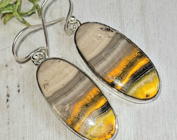 Bumblebee Jasper Earrings, Bumblebee Jasper Sterling Silver Earrings, Handmade Jasper Earrings, Statement Earrings, Gift for Her, HG01