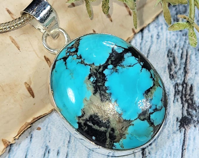 Tibetan Turquoise Sterling Silver Pendant: Handmade Boho Statement Jewelry