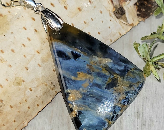 Pietersite Pendant, Blue Pietersite Sterling Silver Pendant, Handmade Triangle Pietersite  Pendant, Statement Pendant, Gift for Her, GS47