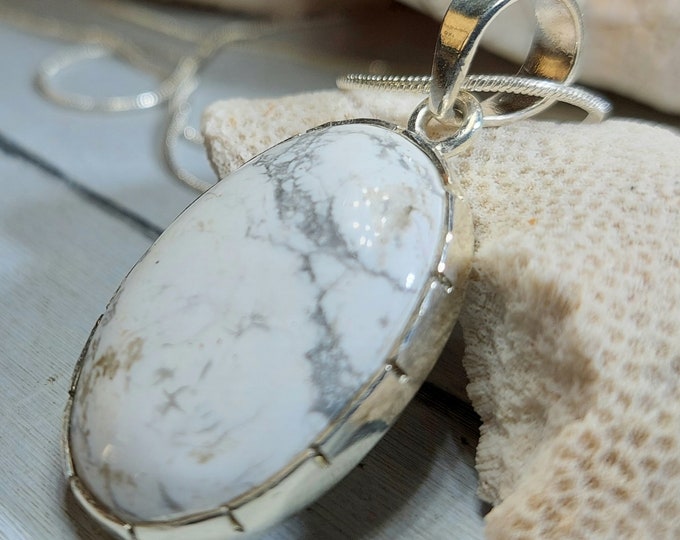 Howlite Pendant, Howlite Sterling Silver Pendant, Handmade Pendant, Statement Pendant, Gift for Her, GC55