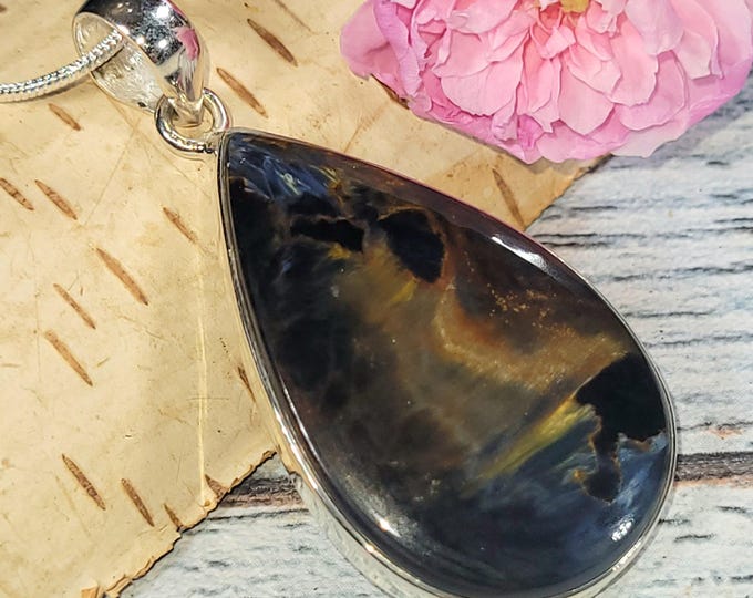 Pear Pietersite Sterling Silver Pendant: Handmade Statement Jewelry JV13