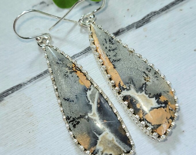 Maligano Jasper Earrings, Maligano Jasper Sterling Silver Earrings, Jasper Crown Prong Sterling Silver Earrings, Handmade Earrings, FG04