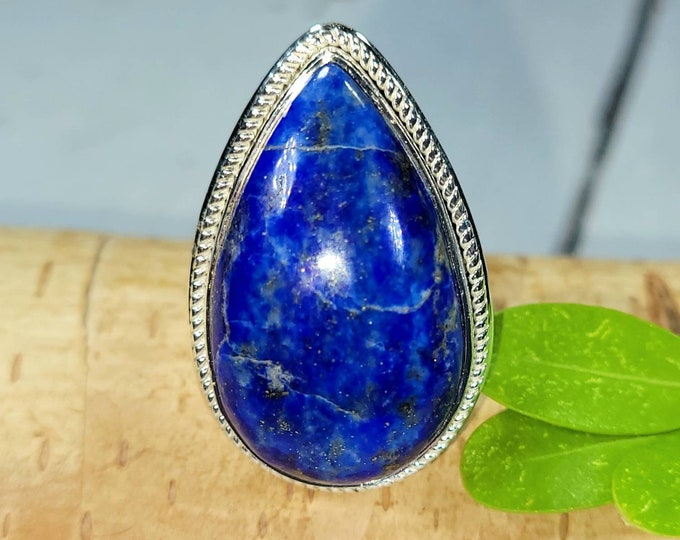 Lapis Lazuli Ring, Lapis Lazuli Sterling Silver Ring, Handmade Lapis Sterling Silver Ring, Size 6.5, Statement Ring, Gift for Her, FH