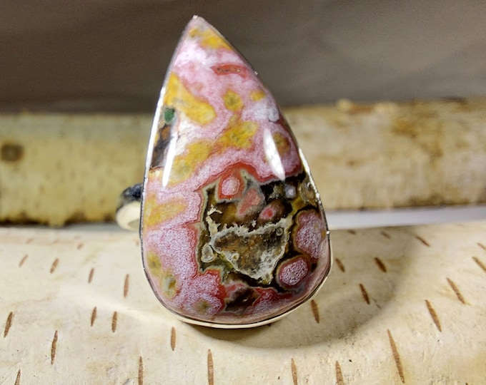 Ocean Jasper Ring, Sterling Silver Ring Size 6.5, Handmade Ring, FK38