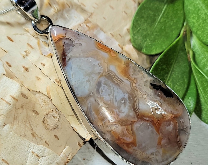 Natural AA Crazy Lace Agate Handmade .925 Sterling Silver Pendant 2" x 13/16" 10 Grams EW13