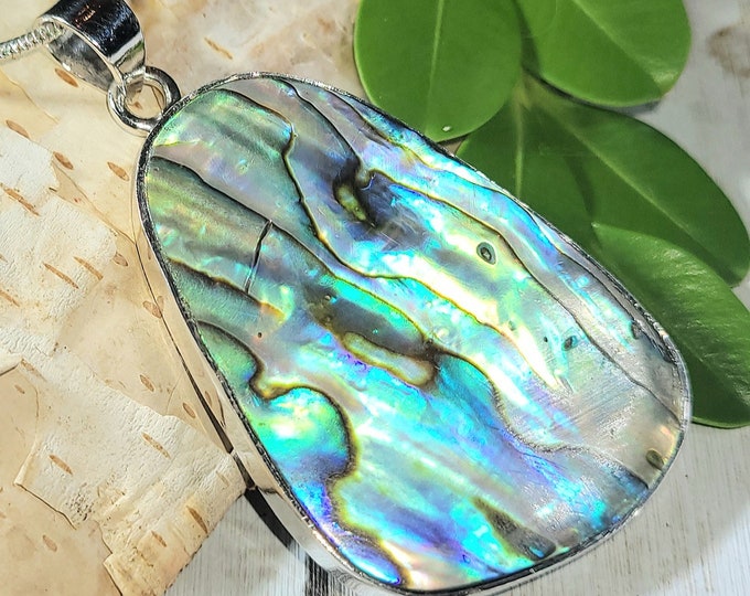 Natural AA Grade Multi-Color Abalone & .925 Sterling Silver Pendant 2 1/8" x 1 1/8" 13 grams ER12