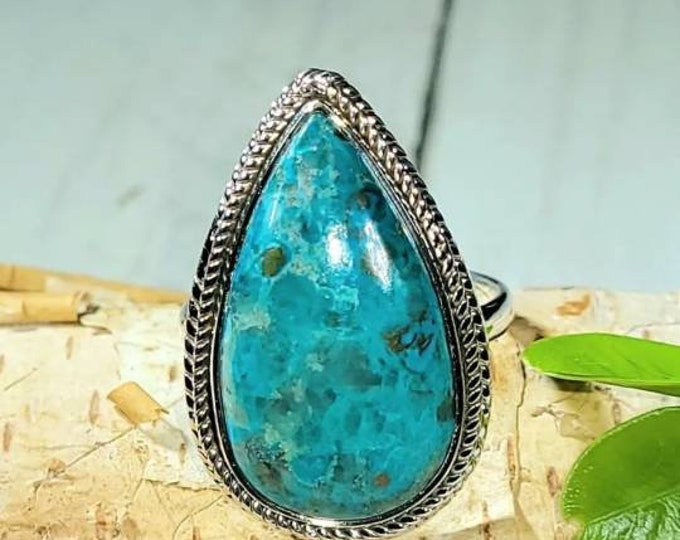 Shattuckite Ring, Shattuckite Sterling Silver Ring Size 9 Natural Shattuckite Sterling Silver Ring, Gift for Her, Statement Ring, CB