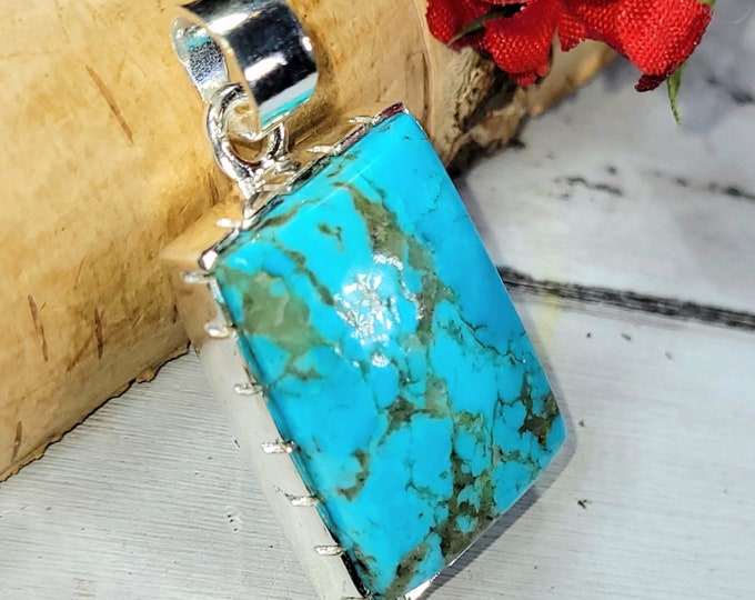 Turquoise Pendant, Kingman Turquoise Sterling Silver Pendant, Arizona Kingman Turquoise  Pendant, Gift for Her, Statement Pendant DK01