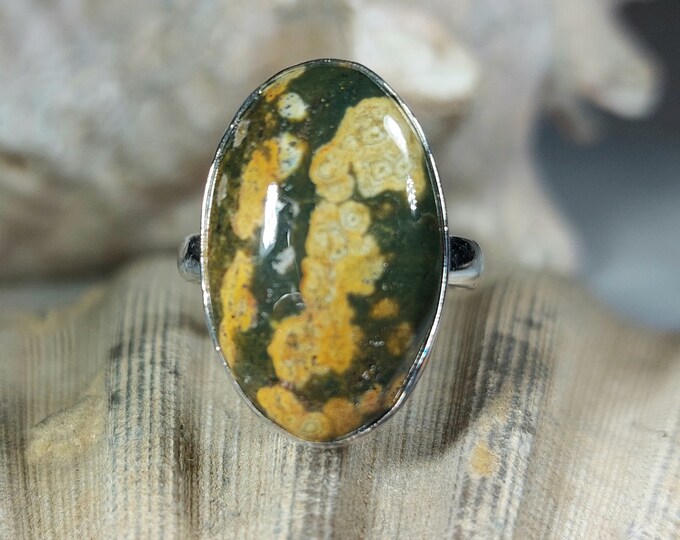 Natural Premium Grade Ocean Jasper Ring, Genuine Ocean Jasper Ring set in .925 Sterling Silver, Size 10