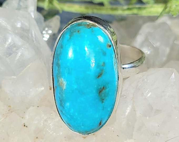 Arizona Turquoise Sterling Silver Ring Size 9, Oval Arizona Turquoise Ring; JS