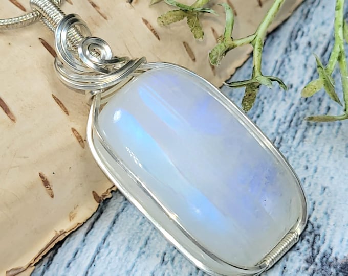 Moonstone Pendant, Hand Wire Wrapped Sterling Silver Moonstone Pendant,  Handmade Moonstone Sterling Silver Pendant, Gift for Her JG11