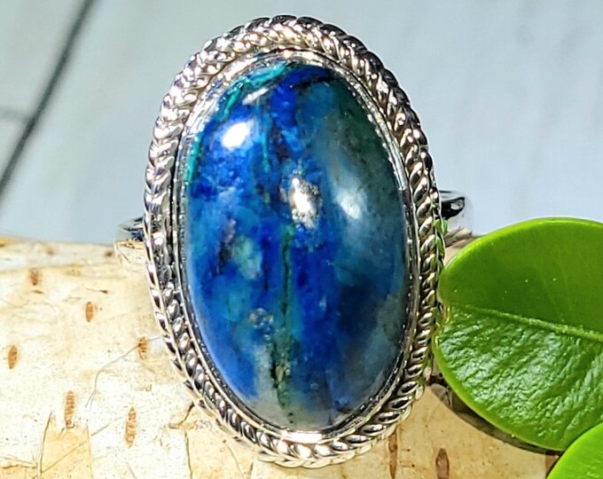 Natural Nice Quality Shattuckite Handmade Oval .925 Sterling Silver Ring Size 6.5 7 Grams Face 7/8" x 5/8" CB19