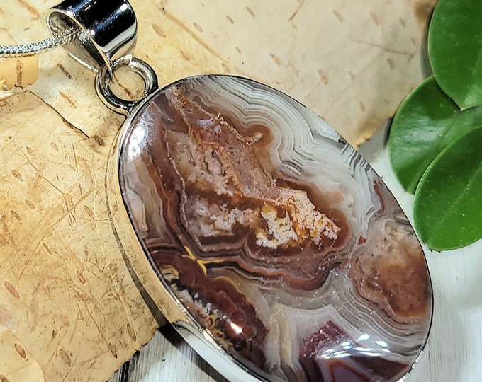 Natural Top Grade Crazy Lace Agate Oval Handmade .925 Sterling Silver Pendant 1 13/16" x 7/8" 10 Grams AP07
