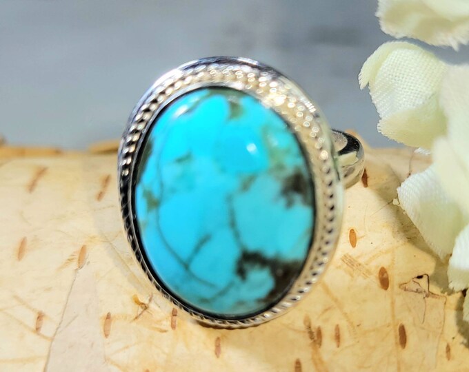 Kingman Turquoise Ring, Turquoise Ring, Arizona Turquoise .925 Sterling Silver Ring Size 6 Gift for Her, Boho Ring, Statement Ring DE