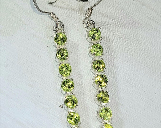 Natural Very High Grade Peridot .925 Sterling Silver Earrings 5 Grams 2 1/4" x 1/4" F15