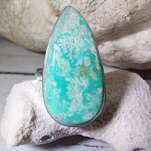 Natural Premium Variscite Sterling Silver Ring, Variscite Pear Ring Size 8, Statement Ring, Boho Ring, GN