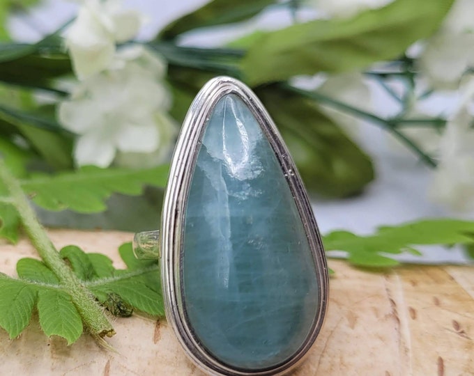Natural Aquamarine Sterling Silver Ring, Aquamarine Boho Ring, Statement Ring; Handmade Ring, Premium Quality Aquamarine Ring Size 6.5 CY