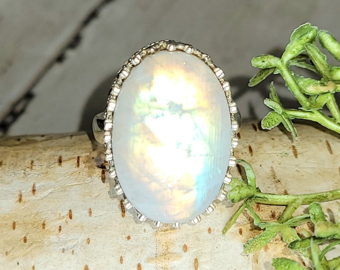 Moonstone Ring, Handmade Moonstone Sterling Silver Ring Size 8 Handmade Ring, Boho Ring, Statement Ring, Gift for Her HE