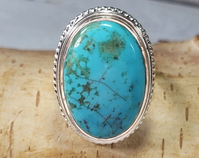 Kingman Turquoise Ring, Turquoise Ring, Arizona Turquoise .925 Sterling Silver Ring Size 8 Gift for Her, Boho Ring, Statement Ring DJ