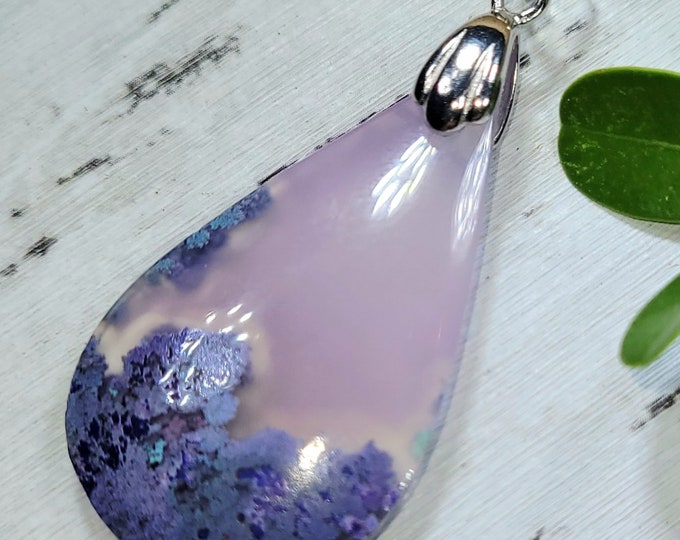 Purple Moss Agate Pendant, Purple Moss Agate Sterling Silver Pendant, Handmade Pendant, Statement Pendant, Premium Moss Agate DN18