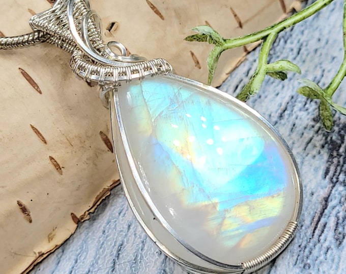 Moonstone Pendant, Hand Wire Wrapped Sterling Silver Moonstone Pendant,  Handmade Moonstone Sterling Silver Pendant, Gift for Her JA16