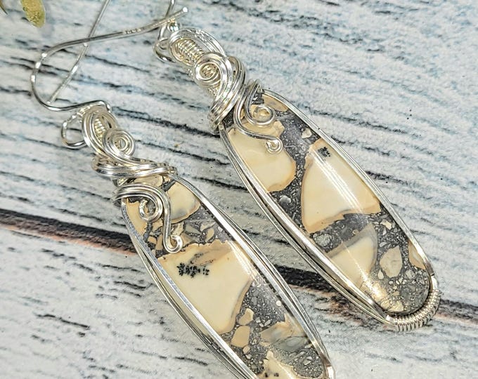 Handmade Maligano Jasper Sterling Silver Wire Wrapped Earrings