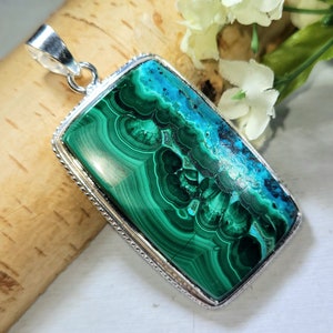 Chrysocolla Malachite Pendant, Chrysocolla Malachite Sterling Silver Pendant, Handmade Pendant, Statement Pendant, Gift for Her, DK06