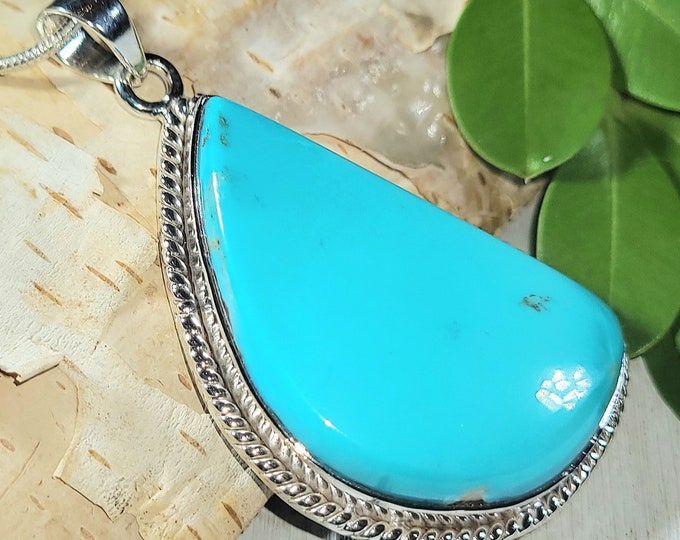 Natural AA Grade Arizona Kingman Turquoise Handmade .925 Sterling Silver Pendant 2" x1 " 13 grams ER09