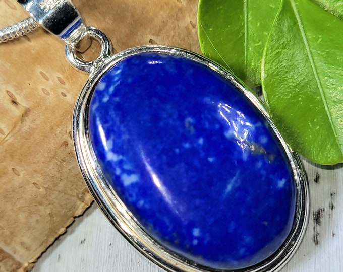Lapis Lazuli Pendant, Lapis Lazuli Oval Sterling Silver Pendant, Handmade Lapis Pendant, Gift for Her, Statement Pendant, FG21