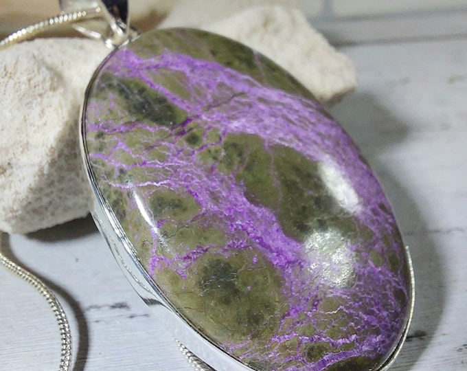 Natural AAA Oval Stichtite Pendant, .925 Sterling Silver Pendant. Purple Pendant, Boho Pendant, Quality Natural Stone, GP19
