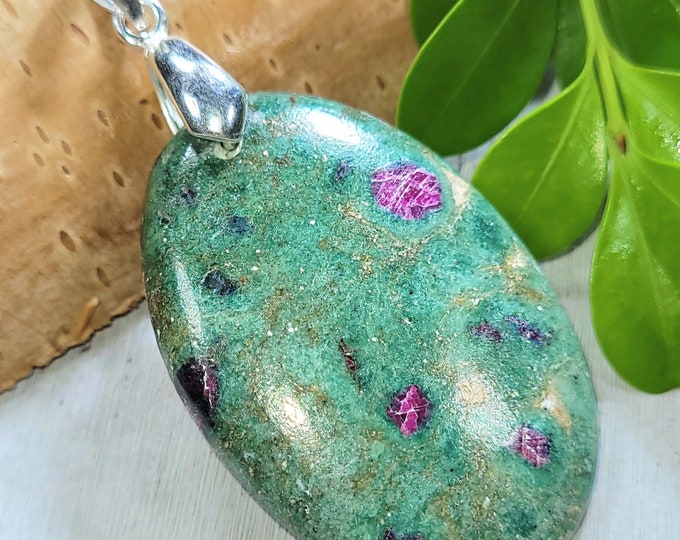 Ruby Fuchsite Pendant, Ruby Fuchsite Sterling Silver Pendant, Oval Ruby Fuchsite Pendant, Statement Pendant, Gift for Her, FP31, Handmade