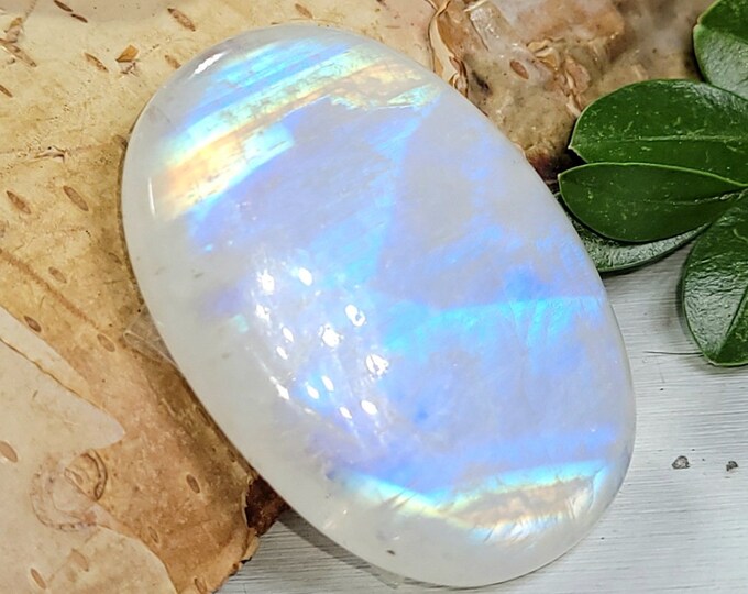 Natural Premium AAA Grade Rainbow Moonstone Oval 50Ct Cabochon Wire Wrapping, Weaving, or Pendant 35mm x 25mm Gift for Her, Collector