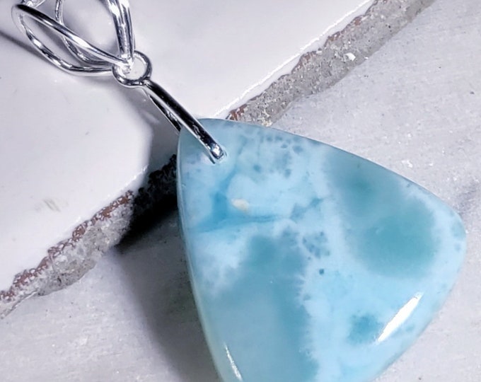 Natural Choice Dominican Larimar Cabochon .925 Sterling Silver Pendant 2 1/8" x 1 1/8" 13gr EA17 Sterling Silver Heavy Duty Designer Bail