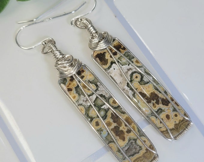 Ocean Jasper Earrings, Ocean Jasper Sterling Silver Wire Warped Earring, Handmade Ocean Jasper Earring. Gift for Her, GD05