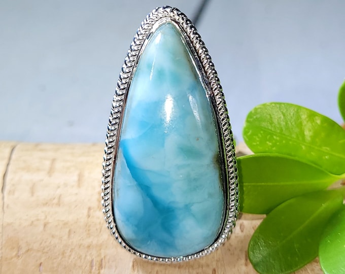 Larimar Ring, Larimar Sterling Silver Ring, Handmade Larimar Ring, Premium Larimar Sterling Silver Ring Size 7.75, Gift for Her, FE