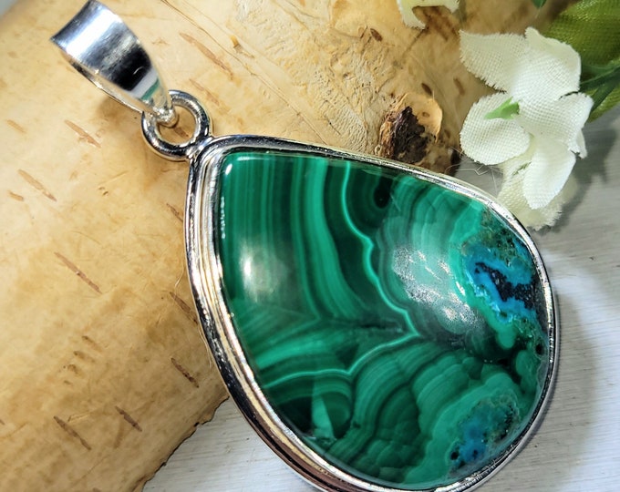 Chrysocolla Malachite Pendant, Chrysocolla Malachite Sterling Silver Pendant, Handmade Pendant, Statement Pendant, Gift for Her, DK11